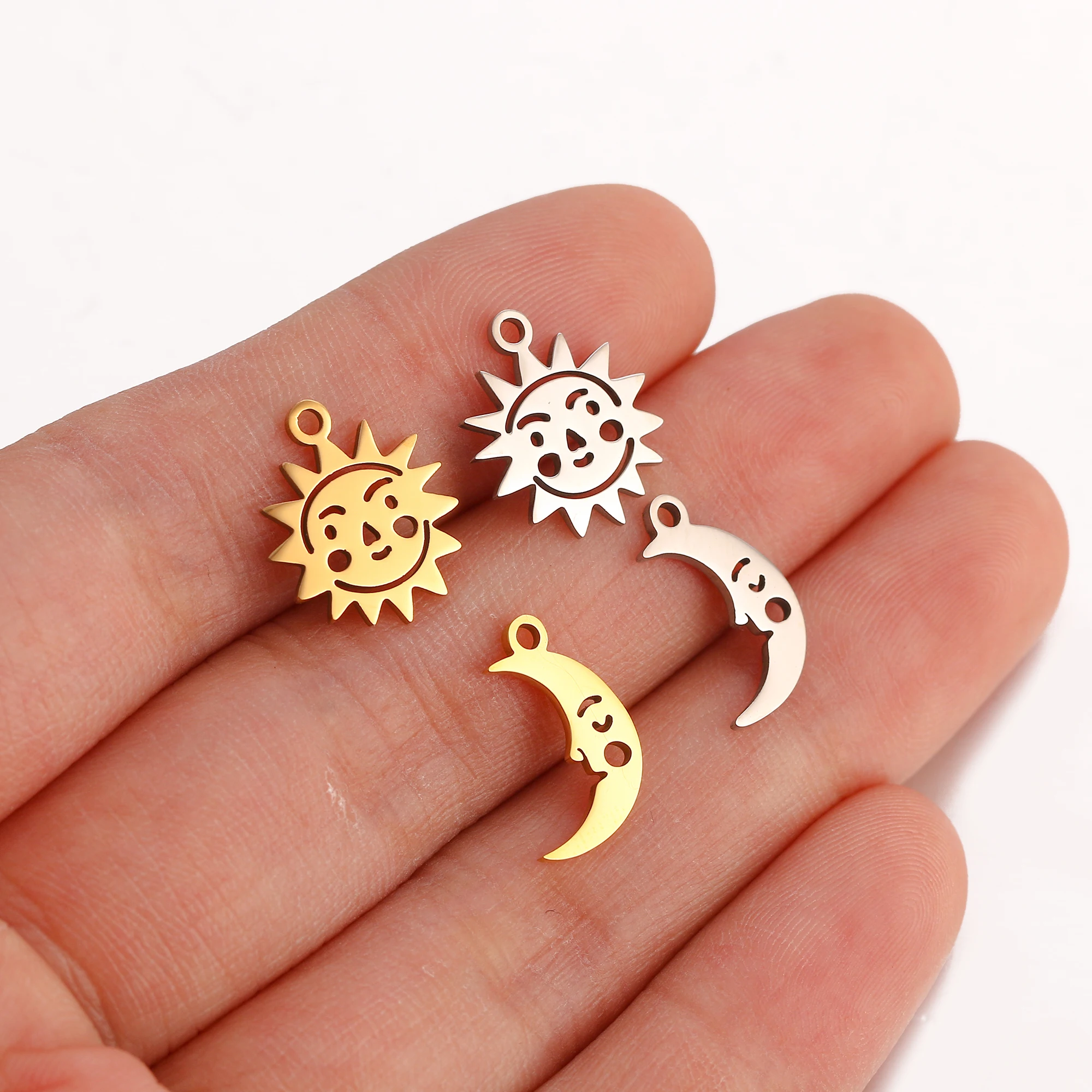 5Pcs Mini Moon Shooting Stars Charms Stainless Steel Shiny Angel Pendants DIY Necklace Jewelry Making Handmade Crafting Supplies