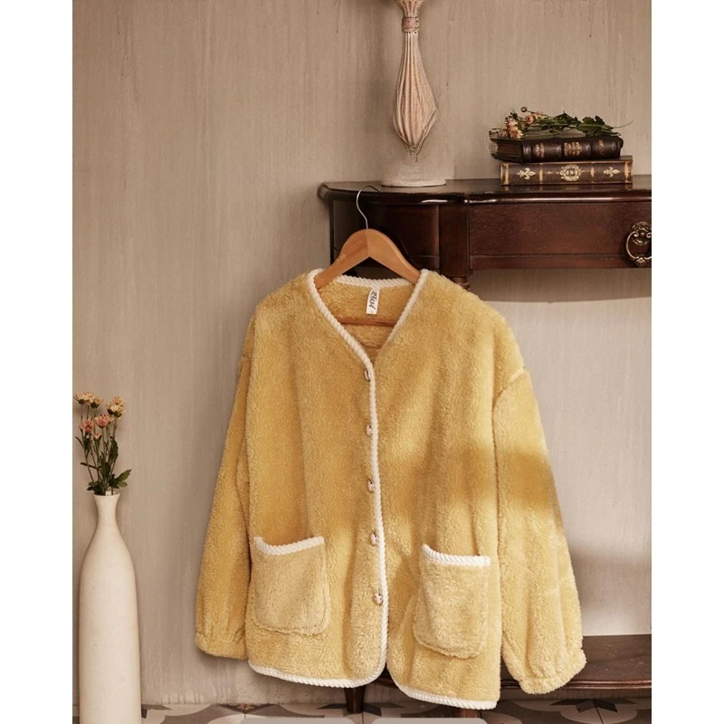 

Women's Autumn and Winter Coral Fleece Thickened Japanese Ins Wind Winter Loungewear Set Can Be Worn Outside Sets Warm Pajamas