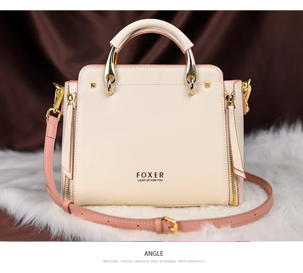FOXER Split Leather Shoulder Bag Women Top Handle Handbag Female Large Capacity Tote Bag Simple Luxury Crossbody Purse