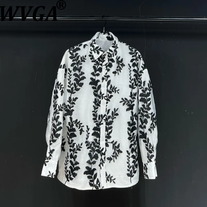 

WVGA Spring Autumn New Man Tide High Street Embroidered Floral Heavy Trendy Long Sleeve Shirts Niche Chic Casual Tops Ins W12314