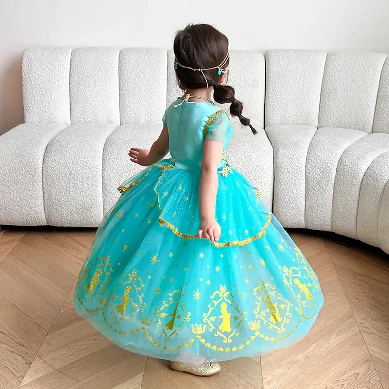 RT01 Jasmine Dress Princess for Baby Girl Birthday Party Carnival Cosplay Aladdin Magic Lamp Kids Gown Prom Costume Clothing*Jk2