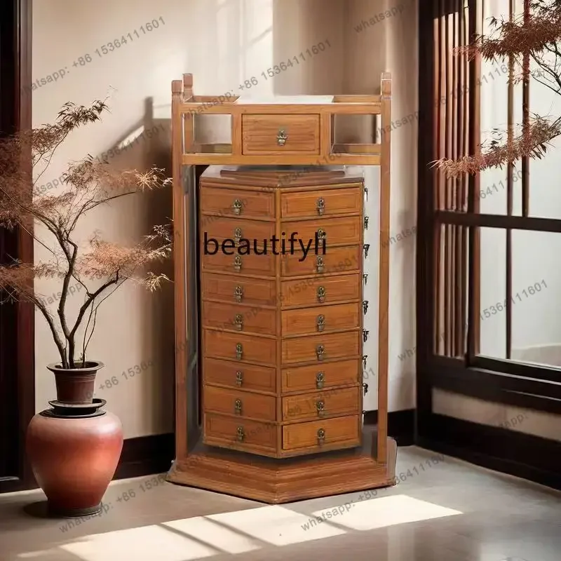 

Classical Chinese solid wood simple multi-treasure bucket cabinet storage cabinet retro rotating shaft medicine cabinet