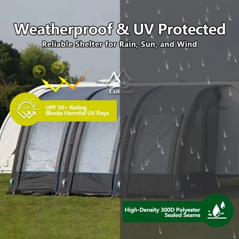 Light Caravan Camping Tent 3 Door Quick-Pitch Waterproof Inflatable Caravan Porch Awning RV Annex Tent for Car