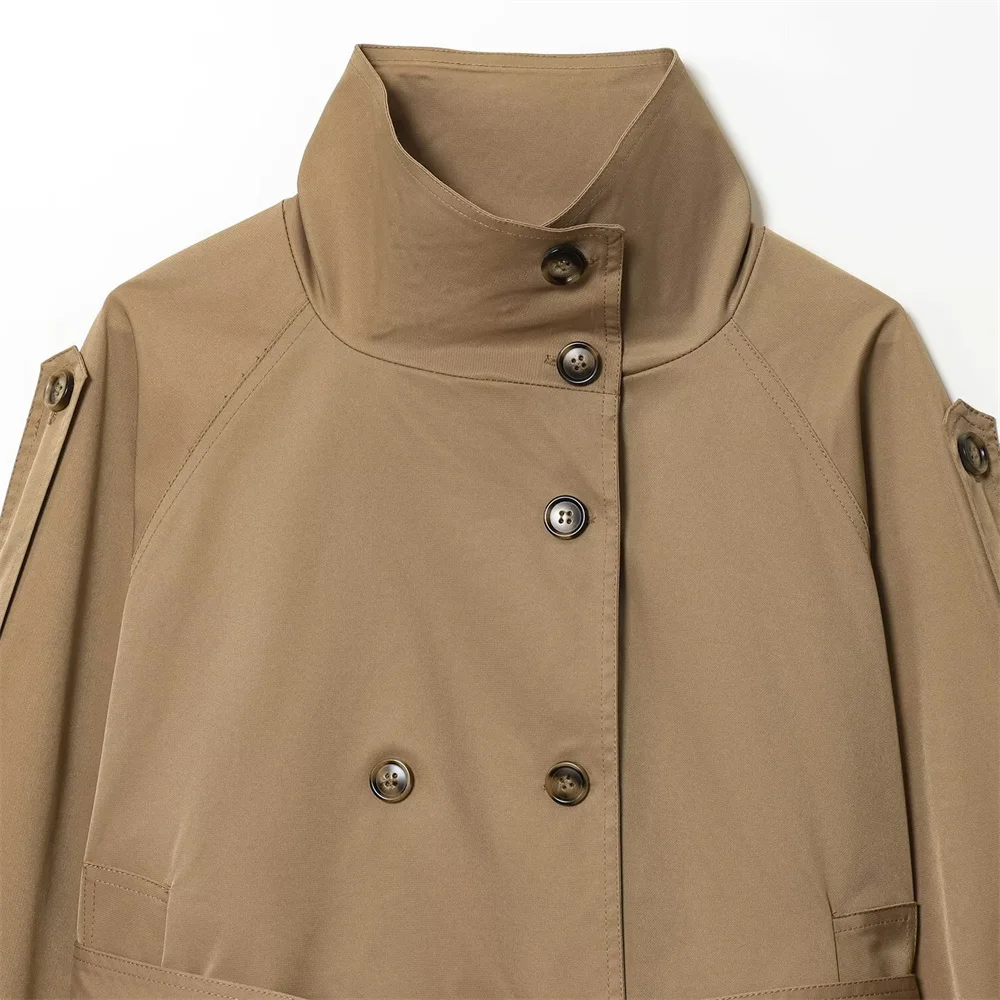 Chaqueta de manga larga holgada de Color sólido con correa y hebilla de doble fila con cuello levantado para mujer nuevo producto de otoño