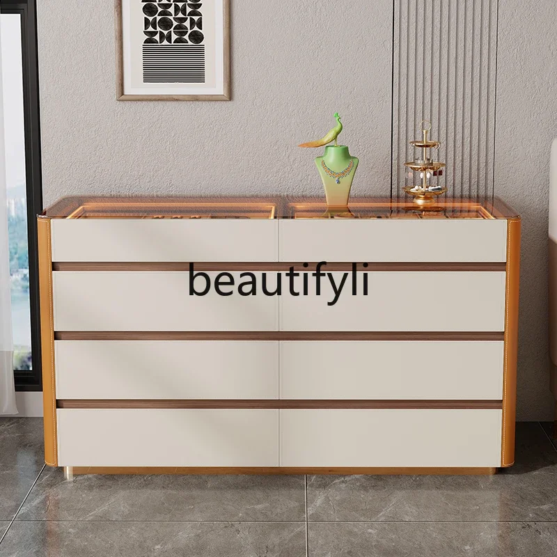 

FLight luxury bedroom storage cabinet against the wall Solid wood locker Cloakroom Jewelry display chest