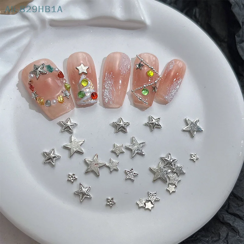 Punk Five-Pointed Star Nail Charms para as Mulheres, Metal Rhinestone Star Decorações, Brilhante Nail Jewelry, Artesanato DIY Suprimentos, 10 Pcs