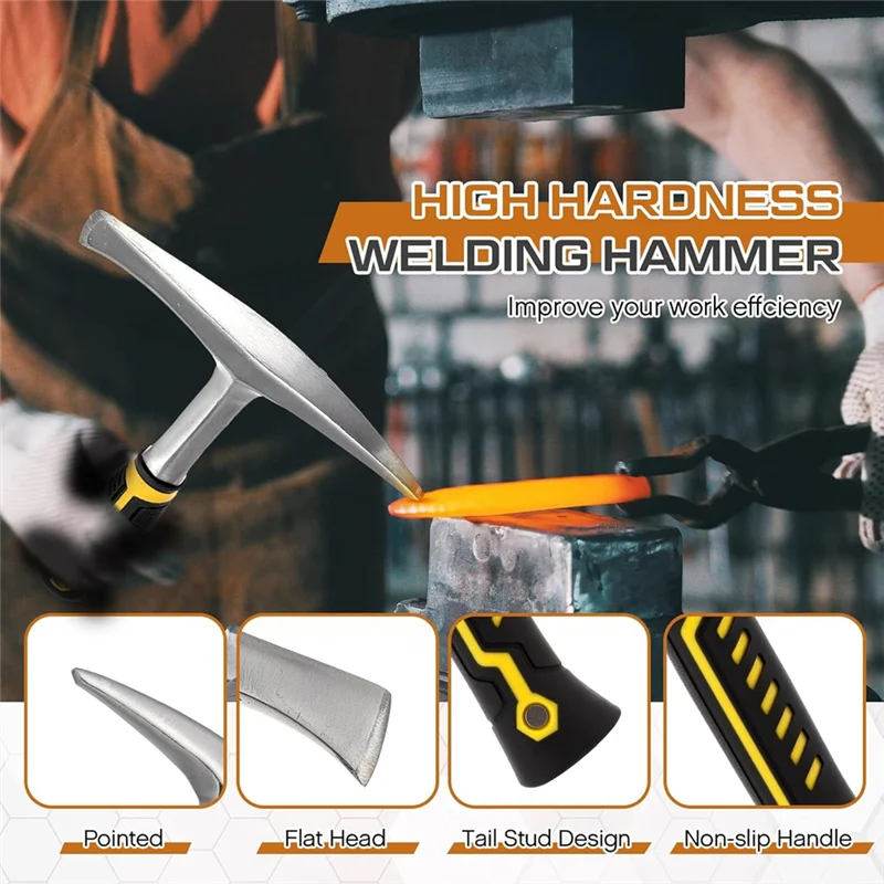 Marteau à écailler et brosse métallique pour soudage A27F, marteau à scories en acier robuste avec outil de retrait de fils pour soudeurs