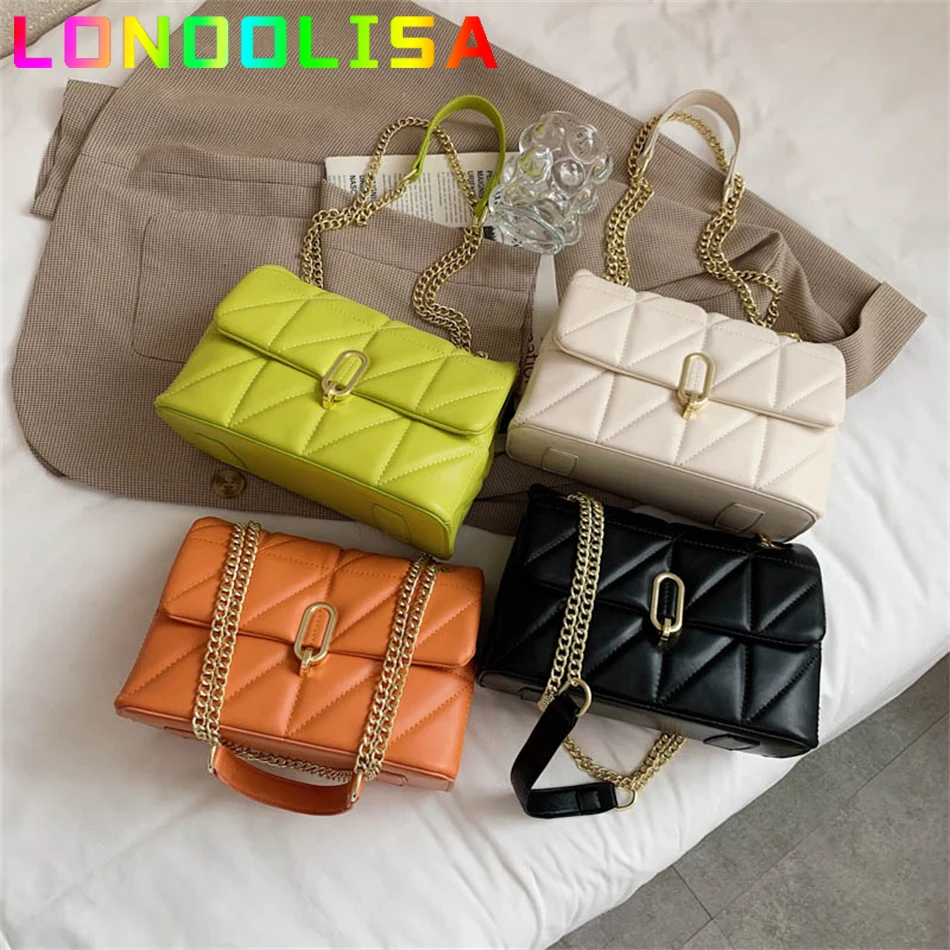 2024 Trendy Kiwi Green Shoulder Chain Bag Leather Pu Quilted Bags Female Luxury Handbags and Purses Women\'s Designer Sac A Main