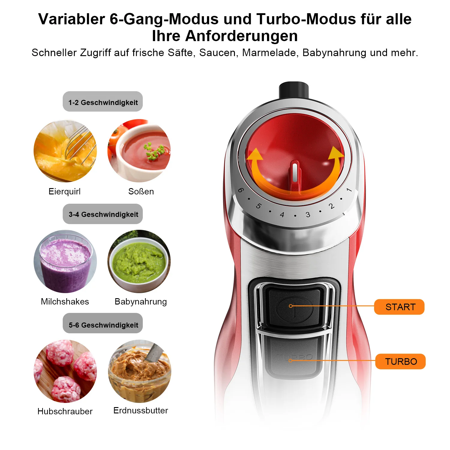 BioloMix Roter 1200 W 4-in-1-Stabmixer mit Zerkleinerer und Smoothie-Becher, Edelstahl-Tauchmixer für Babynahrung und Eiszerkleinerung – Detail 8