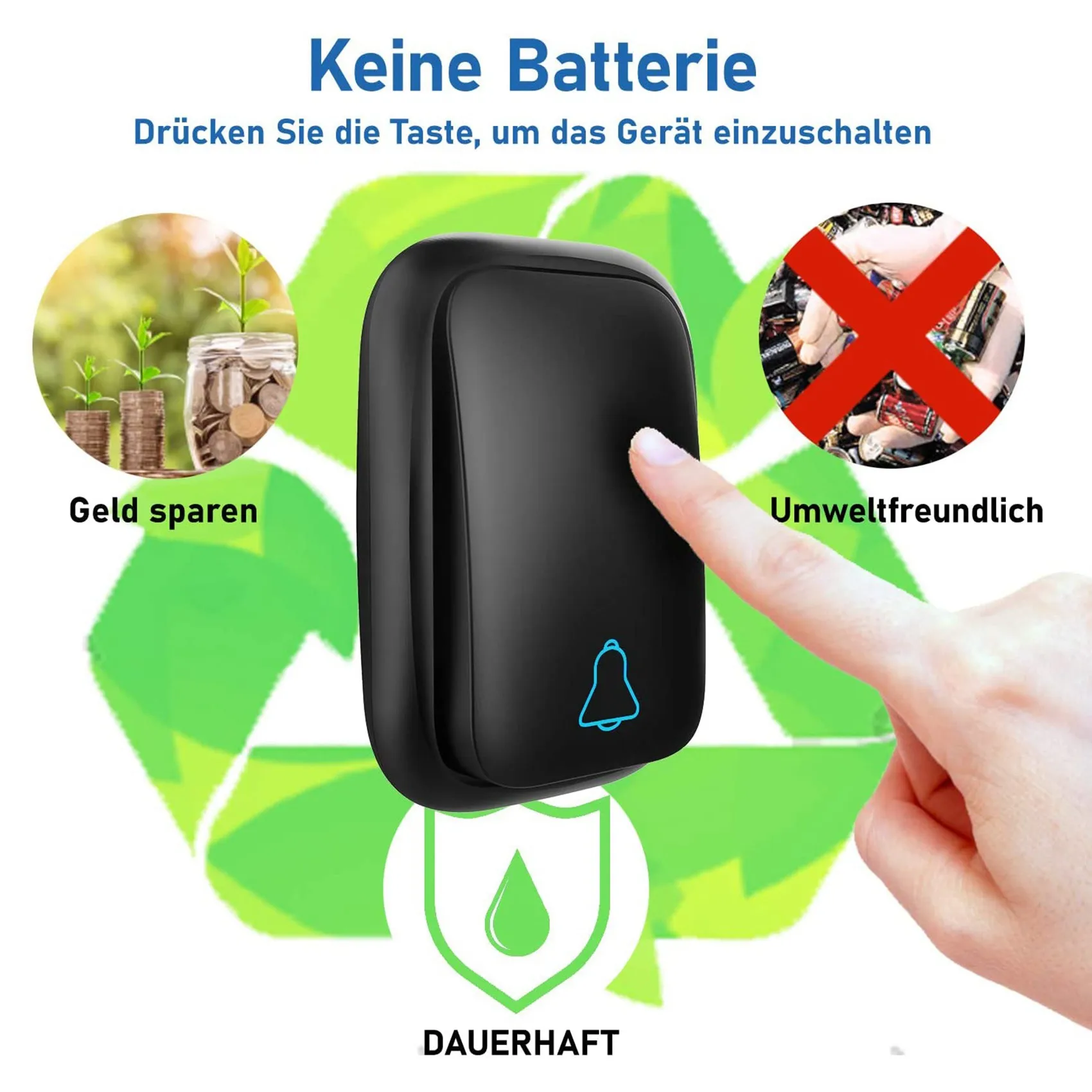 Waterproof -Powered Button Smart Door Sets Home Outdoor Receiver EU Plug Black