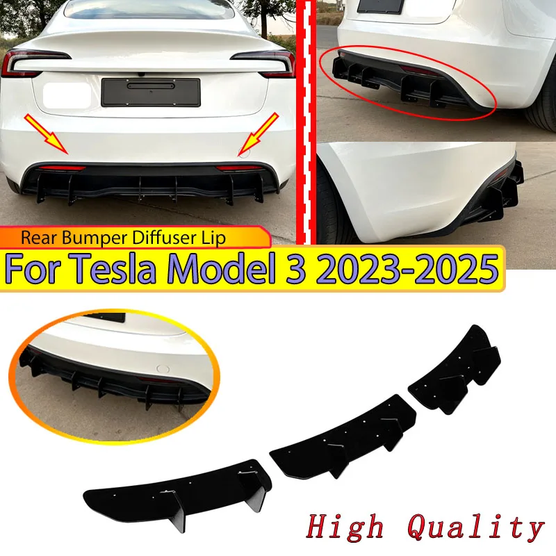 

For Tesla Model 3 Highland 2023 2024 2025 Refit Rear Bumper Diffuser Lip Lower Spoiler Blade Wind Knife Splitter Plate Body Kit