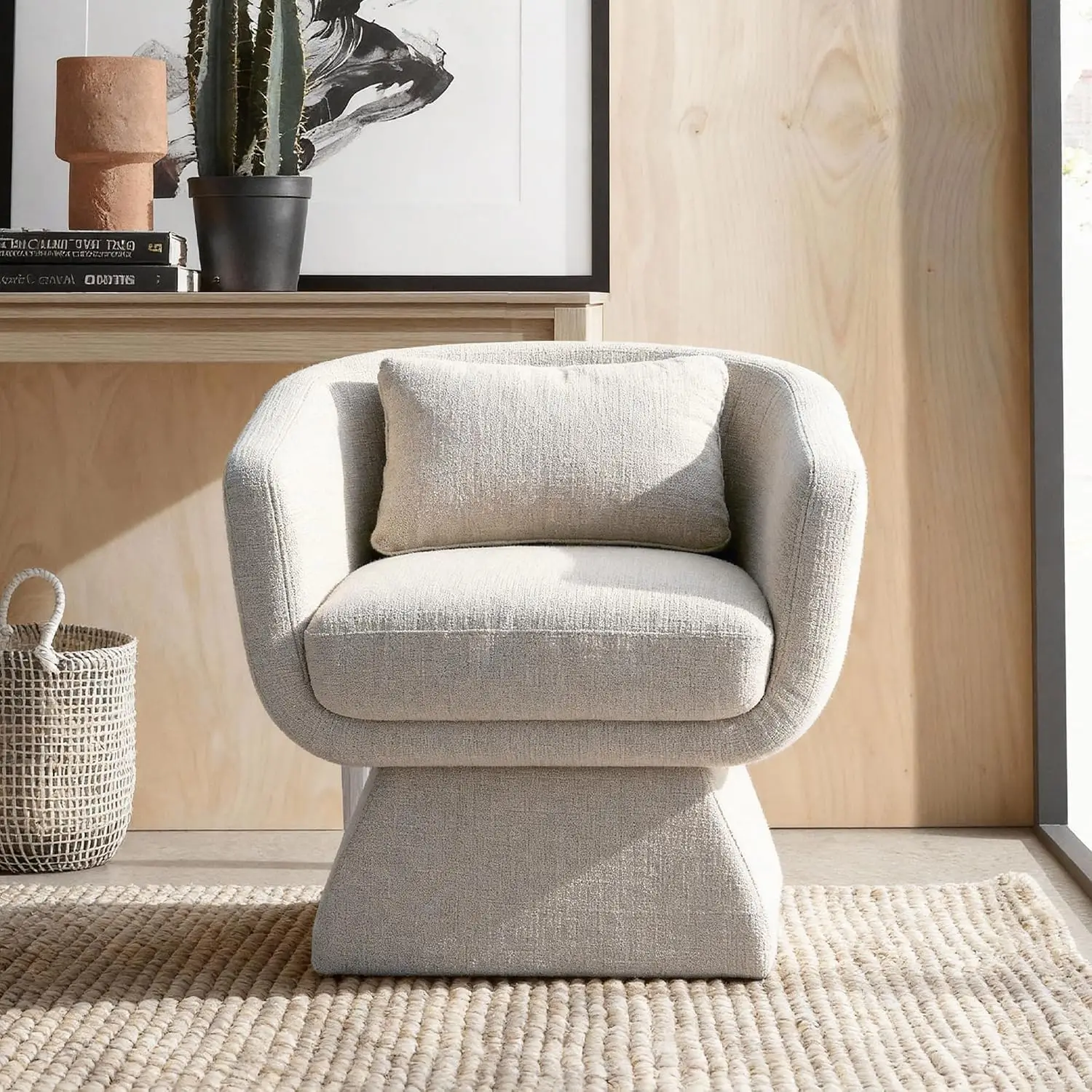Swivel Accent Chair with Armrest & Backrest, 360° Barrel Lounge Chair with Curved Back & Soft Cushioned Seat, Customized