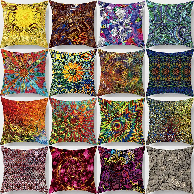 Hot Sale Beauty  Flowers Mandala Pattern Pillow Cases Short Plush High Quality Square Thick Pillow Case Covers