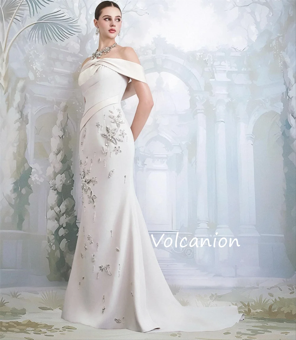 Personalizado exquisito Jersey plisado lentejuelas trompeta fuera del hombro vestidos largos ocasión a medida celebridad Formal