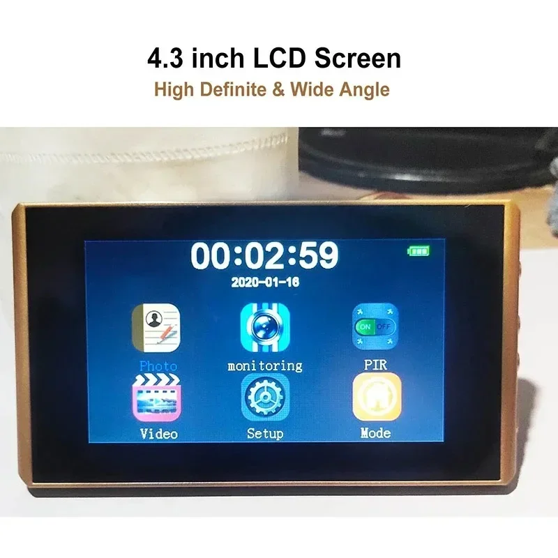 Imagem -06 - Polegada Visualizador de Porta Vídeo Olho Mágico Câmera Monitor de Detecção de Movimento Anel Digital Campainha Gravação de Segurança de Vídeo-olho 4.3