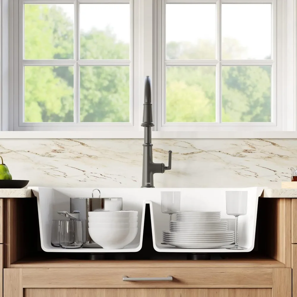 Imagem -06 - Karran Quartz Kitchen Sink Top Mount Duplo Igual Bowl Branco 33 Qt810