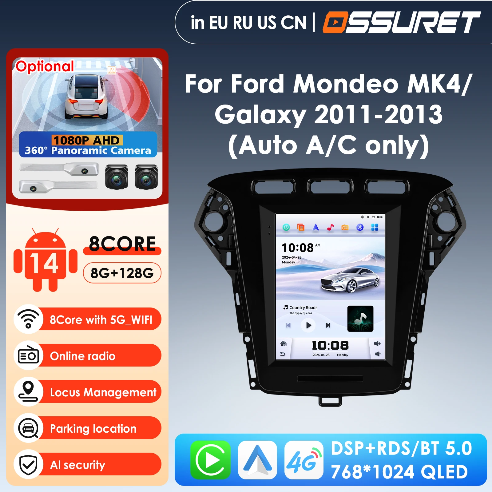 

9.7 4G беспроводной Carplay Android Auto автомобильный радиоприемник мультимедиа для Ford Mondeo MK4/Galaxy 2011-2013 GPS-навигация автомобильная стереосистема DSP