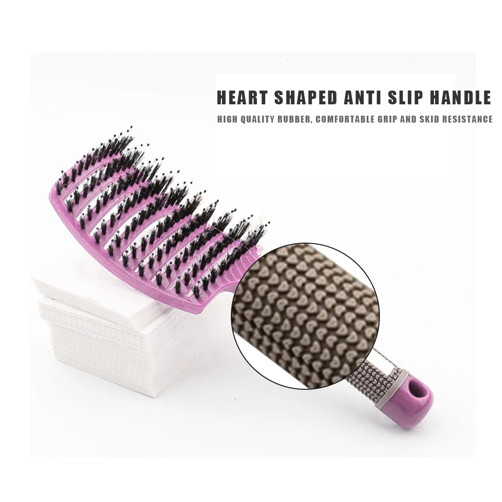 Hair Brush Nylon Bristle Scalp Massage Detangle Hairdressing Tool Home Hair Drying Salon, Pink