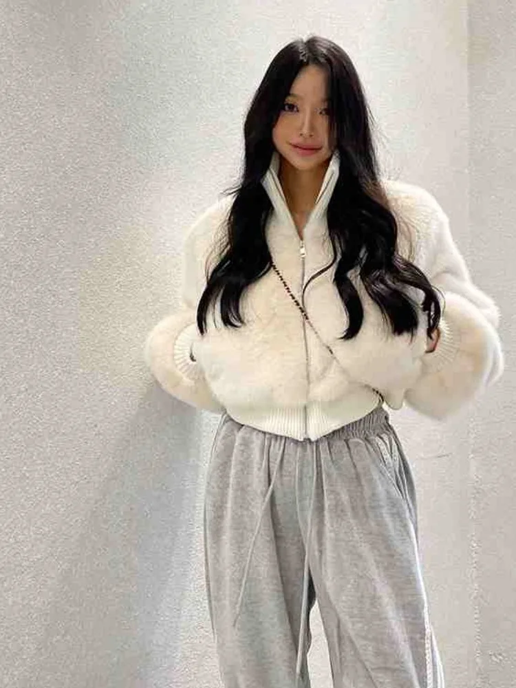 Chic ort Thiened Plu Cappotto di pelliccia Collo alto Splicing Simulazione Pelliccia Capispalla da donna Coreano Sle Vestibilità ampia Inverno...