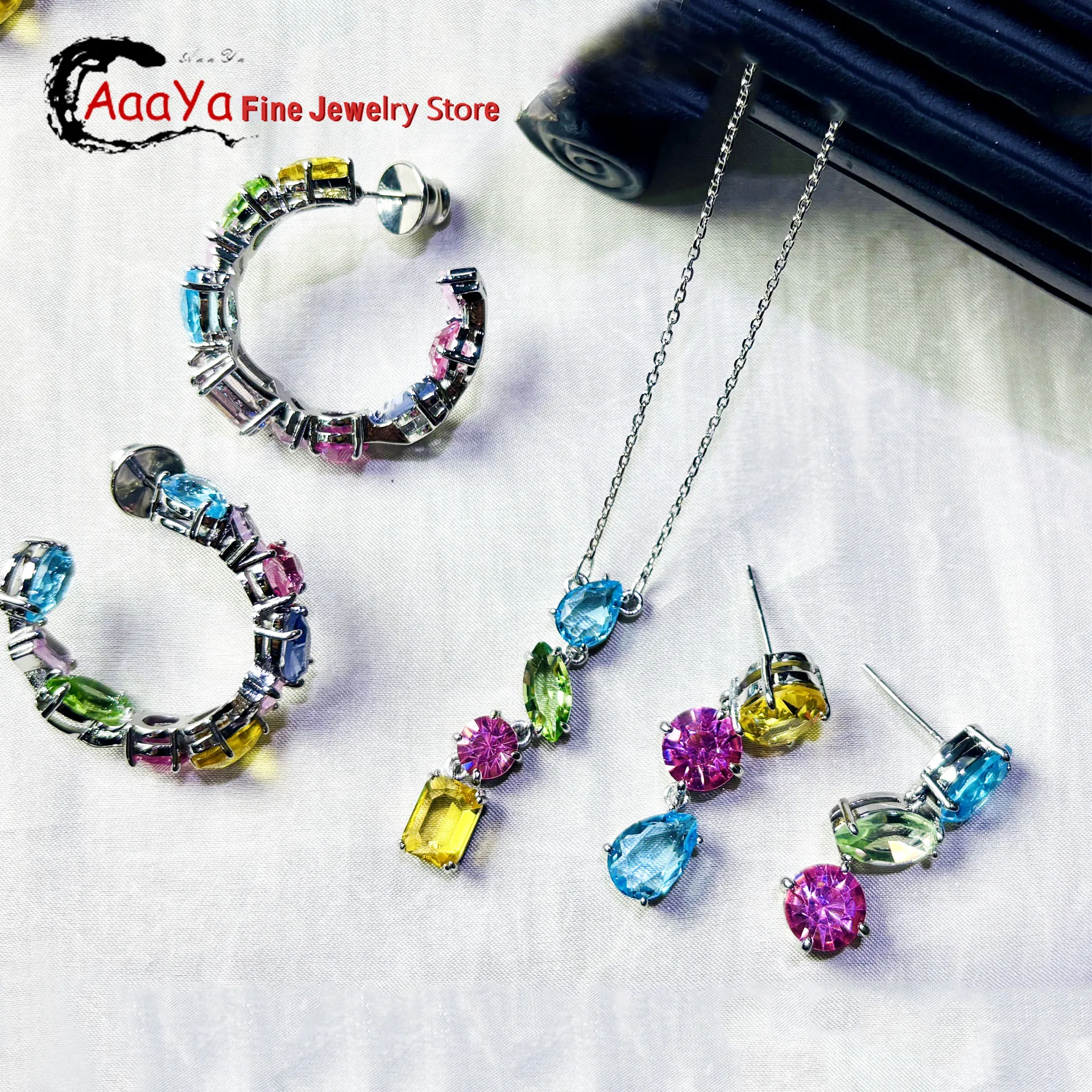

Gema Necklace 2024 Original Fashion Charms Pink Crystal Jewelry Set for Women Candy Necklace Earrings Bracelet Party Accessories