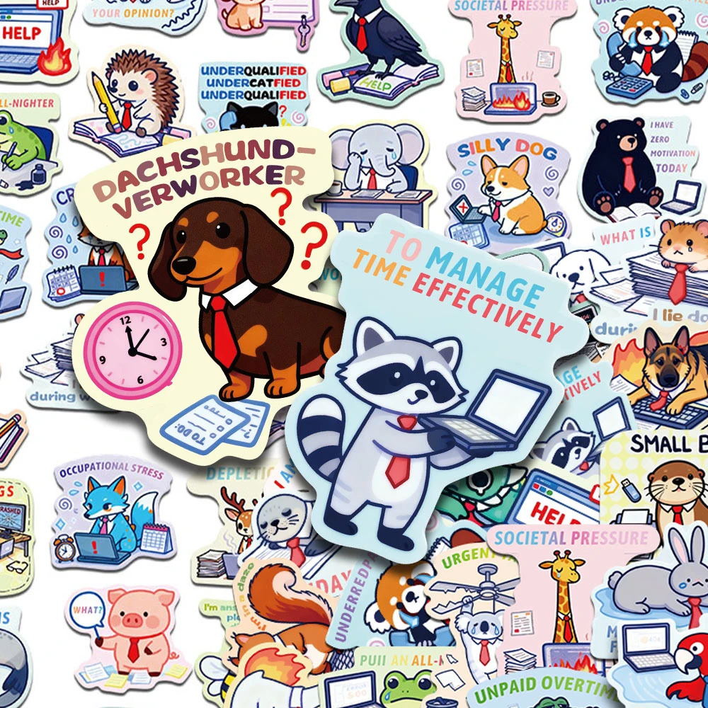 

10/30/50pcs Kawaii Working Animals Stickers Funny Cartoon Creative Sticker Water Bottle Phone Luggage Graffiti Decals Toys Gift