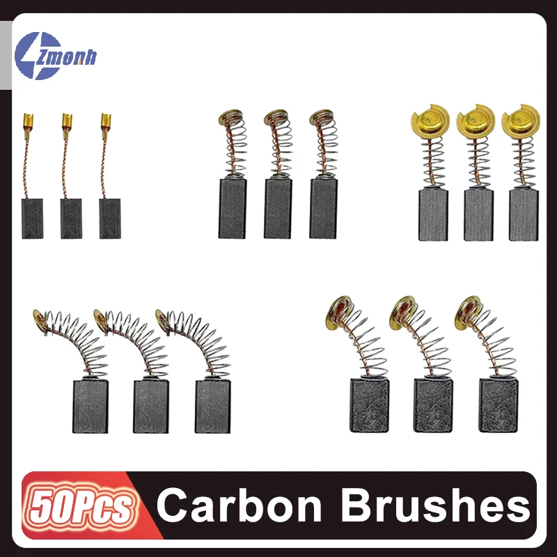New！50Pcs/Lot Carbon Brush Replacement Kit Fit For Drills Sanders Grinders & Motors Durable Motor Parts 5 Sizes Wholesale