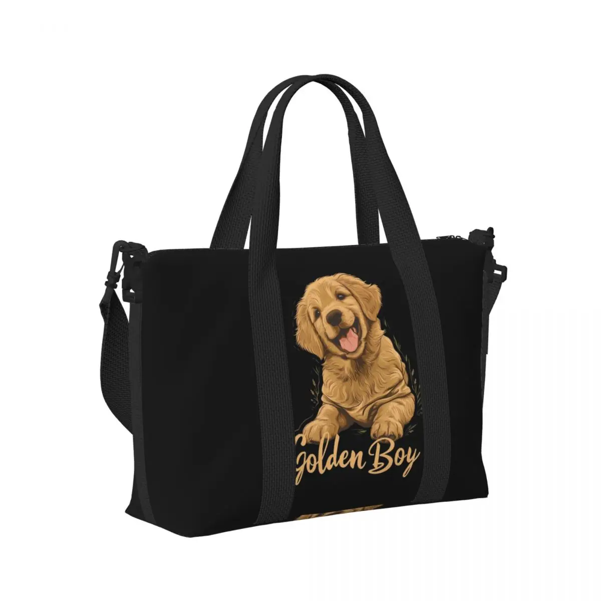 

Golden Retriever Boy Happy Dog Pet Smile Портрет Пляжная дорожная сумка Сумки-тоут для спортзала Йога Женская дорожная сумка для покупок