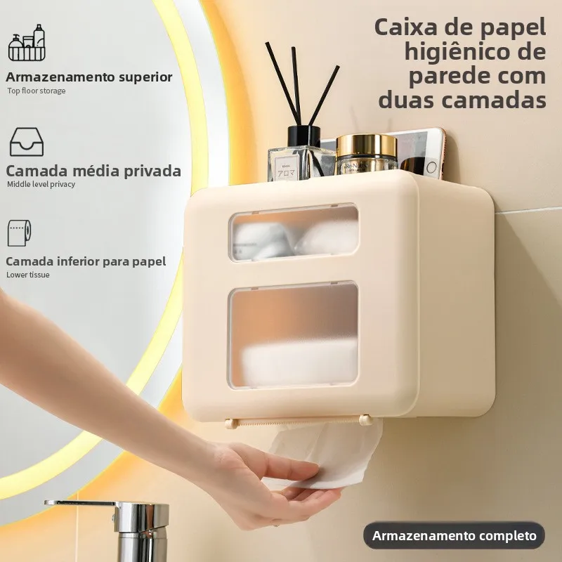 バスルームトイレットペーパーホルダー壁掛け二層収納棚オーガナイザー穴あけ不要トイレットティッシュボックス