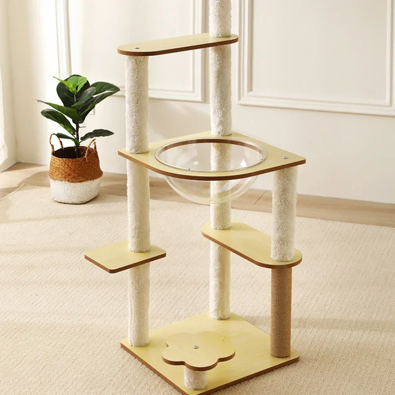 Multi-Layer Cat Climbing FrameIntegrated Sisal Scratching Posts Space Capsule Design Feline Tree Jumping Platform