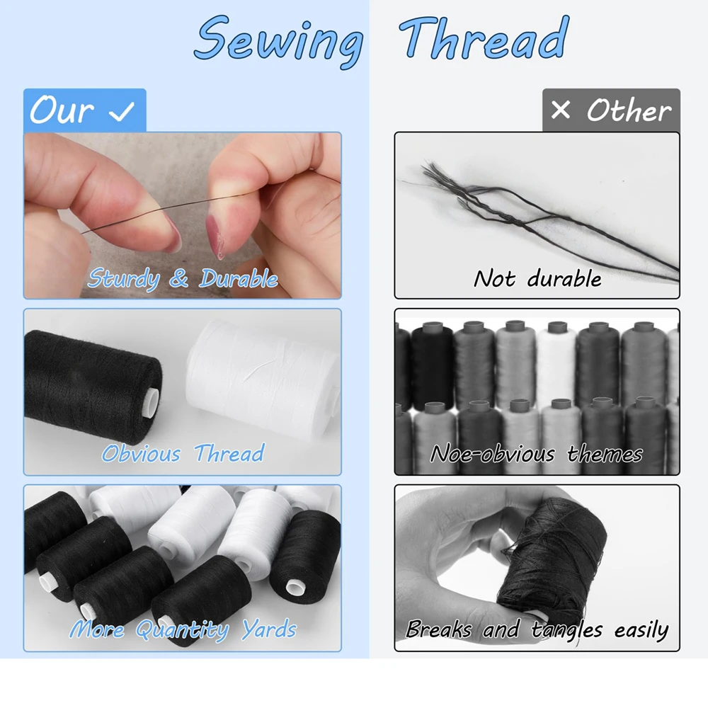 2Pcs 500M Sewing Thread Polyester Thread Black White Strong And Durable Sewing Threads Sewing Spools Polyester For Hand Machine