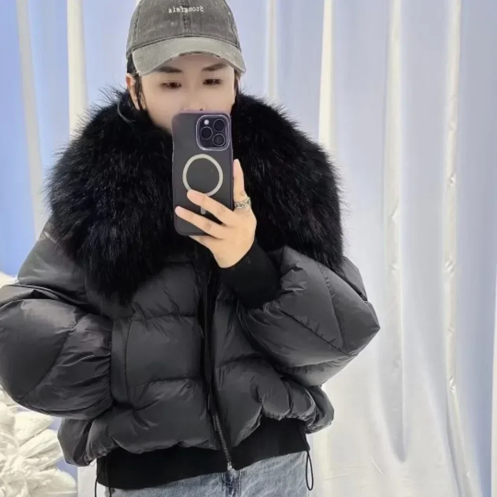 Fur Coat Hot Sales Super Large Outerwear Winter Women Short Thick Warm 90% Duck Down Coat Real Raccoon Fur Collar Fashion Jacket