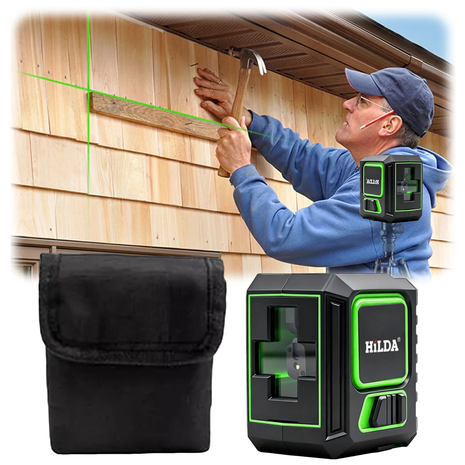 Cross Line Green Level Tool Self Leveling Portable Line Generator IP54 No Battery for Picture Hanging Home Renovation