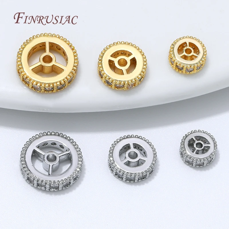 6mm 8mm 10mm 18K Gold Plated Wheel Gear CZ Spacer Beads,Brass Round Beads For DIY Bracelet Necklace Jewelry Making Supplies - view 5
