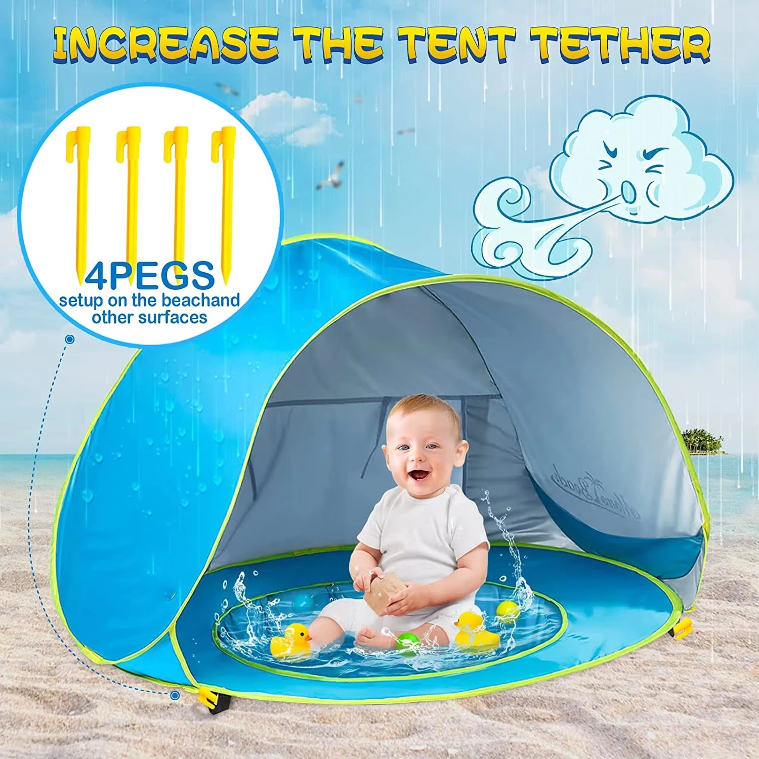 Kids Outdoor Play Tent - 48 Bebek Plaj Çadırı, Gölgeleme Havuzu,