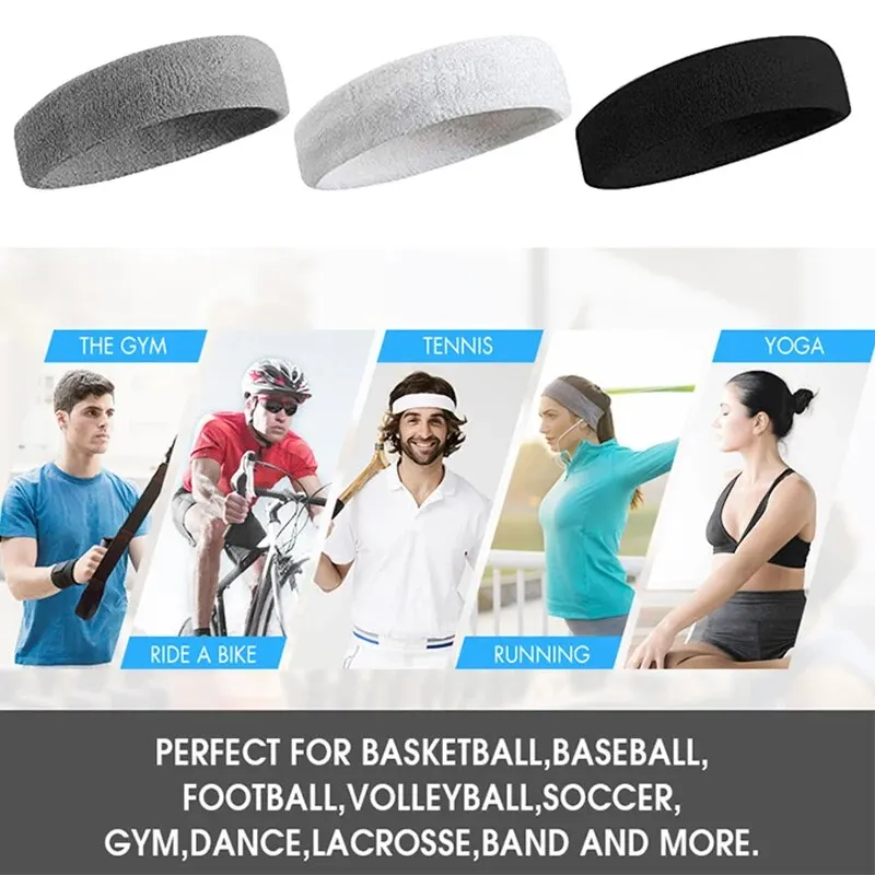 Sports Breathable Colorful Cotton Head Band Elastic Sweat Absorb Terry Sweatband for Tennis and Running Use