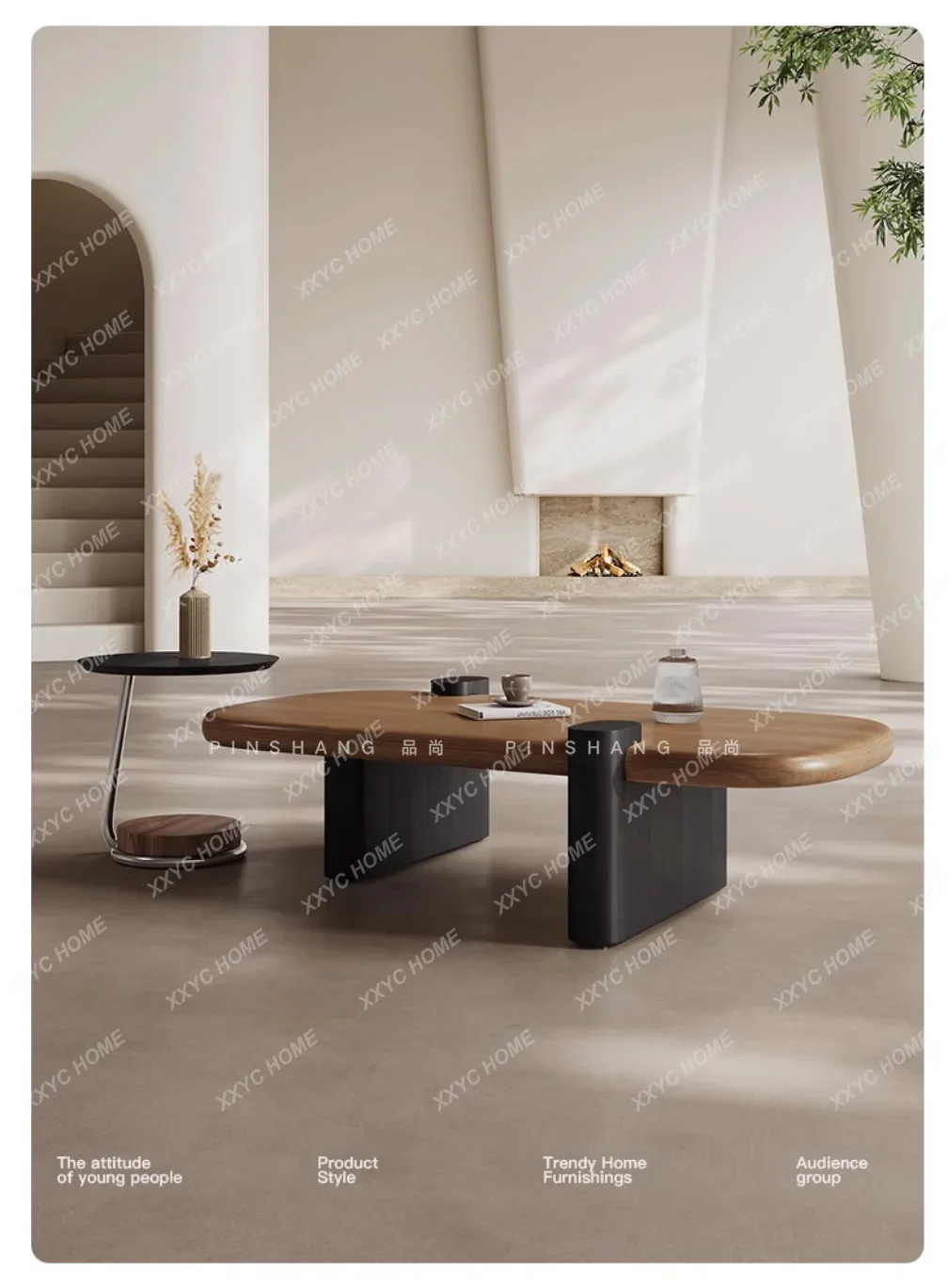 

A Italian minimalist coffee table combination retro senior living room light luxury black walnut color coffee table