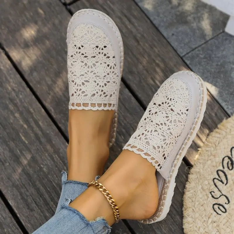 NEW Women Shoes Fisherman Shoes Woman Mesh Breathable Flat Soft Bottom Female Peas Shoes Womans Shoes Flats Shoe Slippers Casual