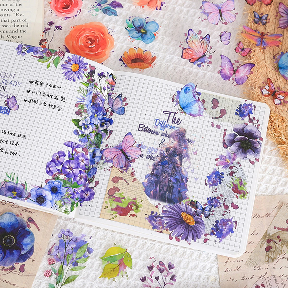 6 fogli/confezione di adesivi per cancelleria con motivo floreale vegetale, adatti per quaderni fai-da-te, cancelleria, decorazioni per scatole regalo, moda