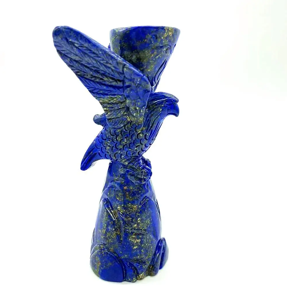 High Quality Wholesale Crystal Candelabra Folk Crafts Hand Carved Lapis Lazuli Candlesticks For Decoration