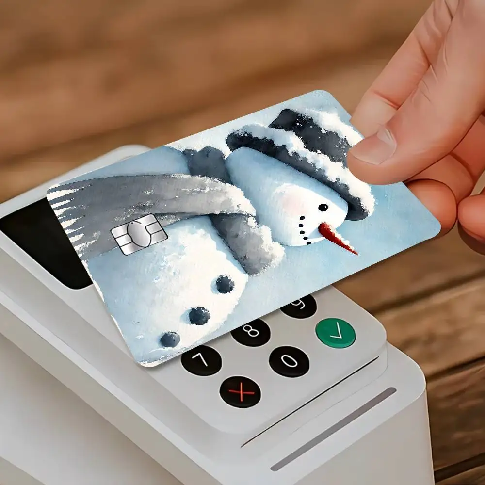 Cute Snowman Design Card Skin Stickers Matte Suitable For VISA Card Bus And Subway Contactless IC Cards