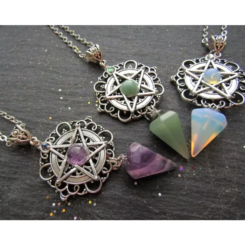 

White Purple or Green Witch Necklace, Pagan Necklace, Witch Necklace, Wicca Necklace, Pentacle Jewelry, Pagan, Wicca, Pentagram
