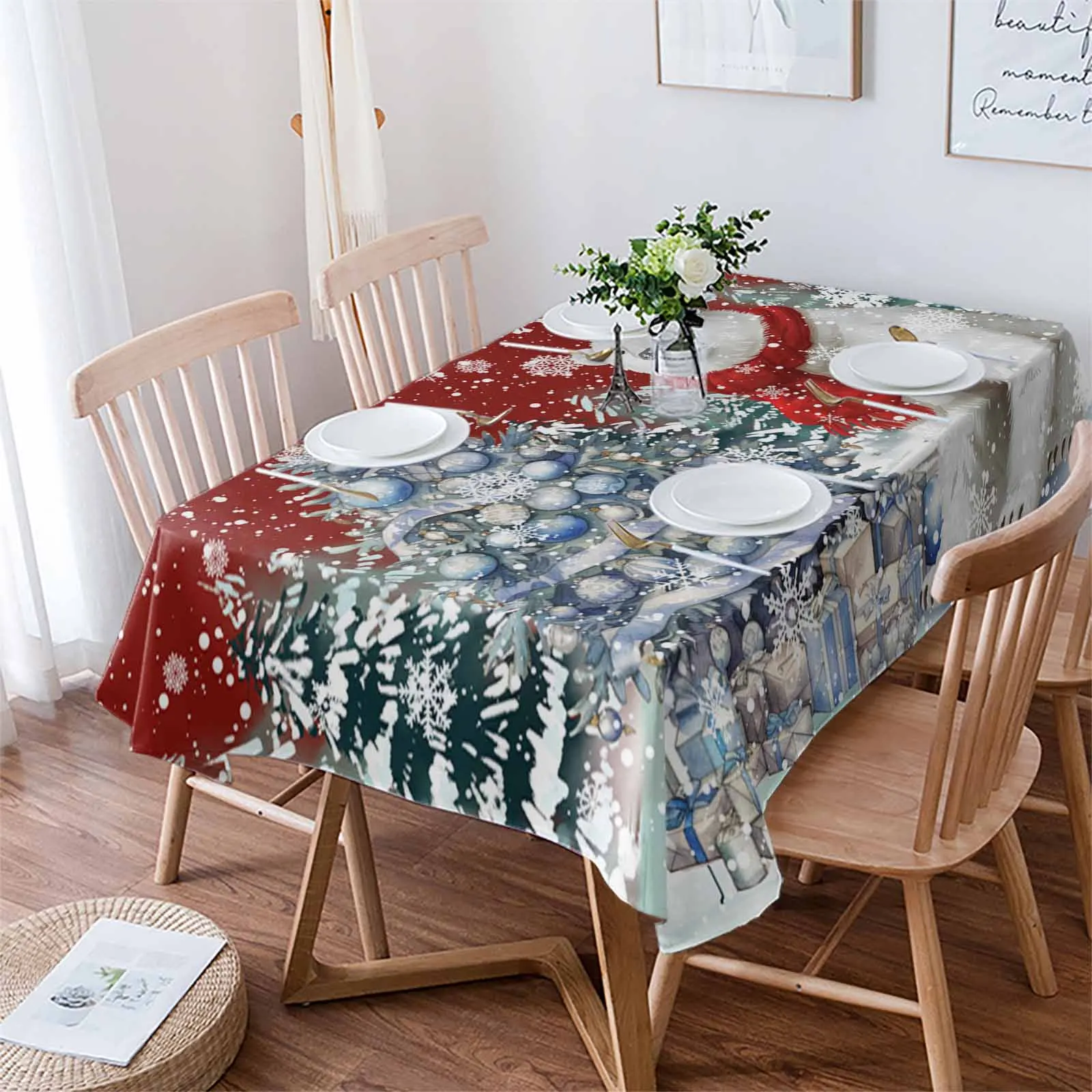 Christmas Snowflakes Retro Koala Tablecloths Waterproof Kitchen Coffee Table For Living Room Home Decor Dining Table