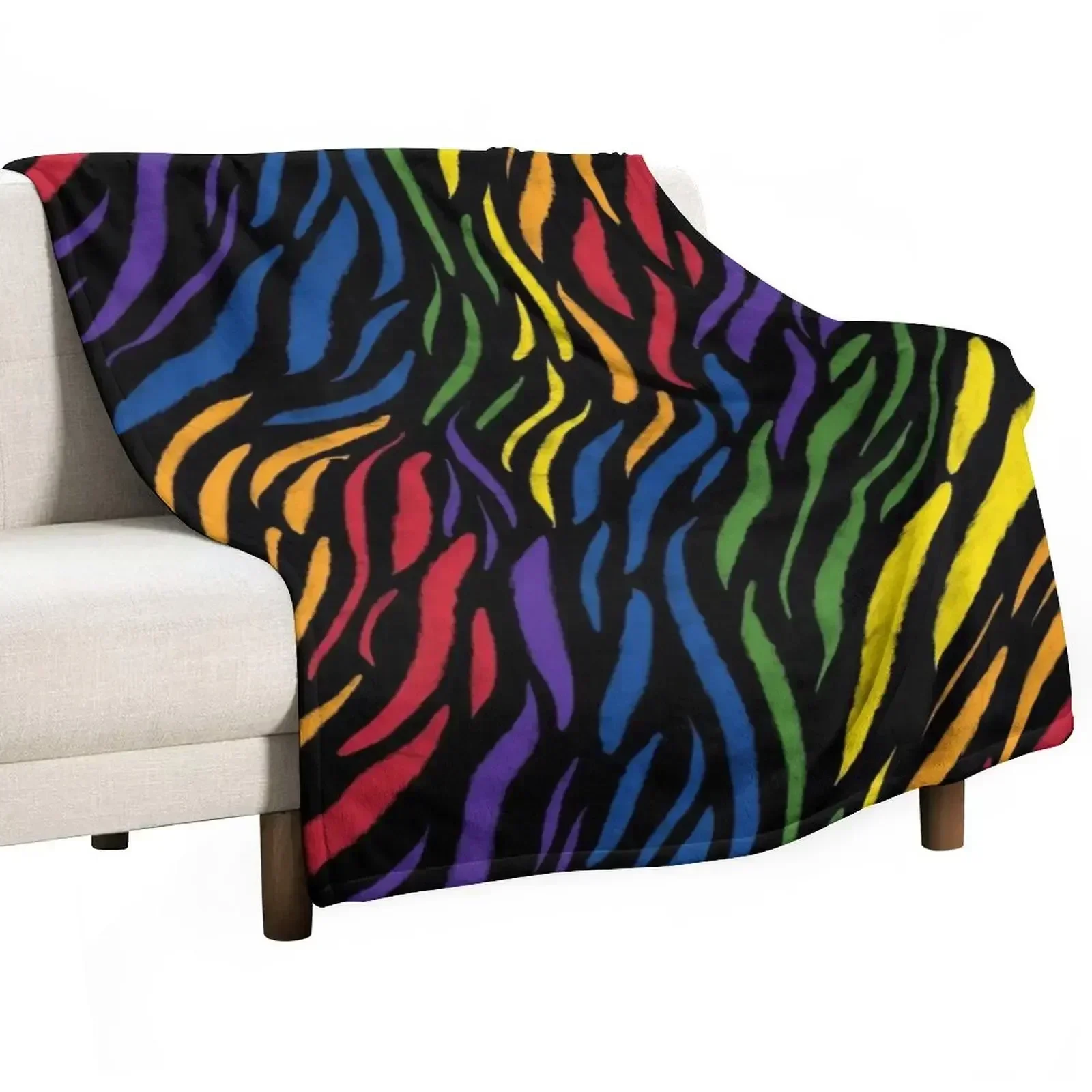 

Wild Rainbow Zebra Stripe Throw Blanket Large Custom Soft Big heavy to sleep Blankets