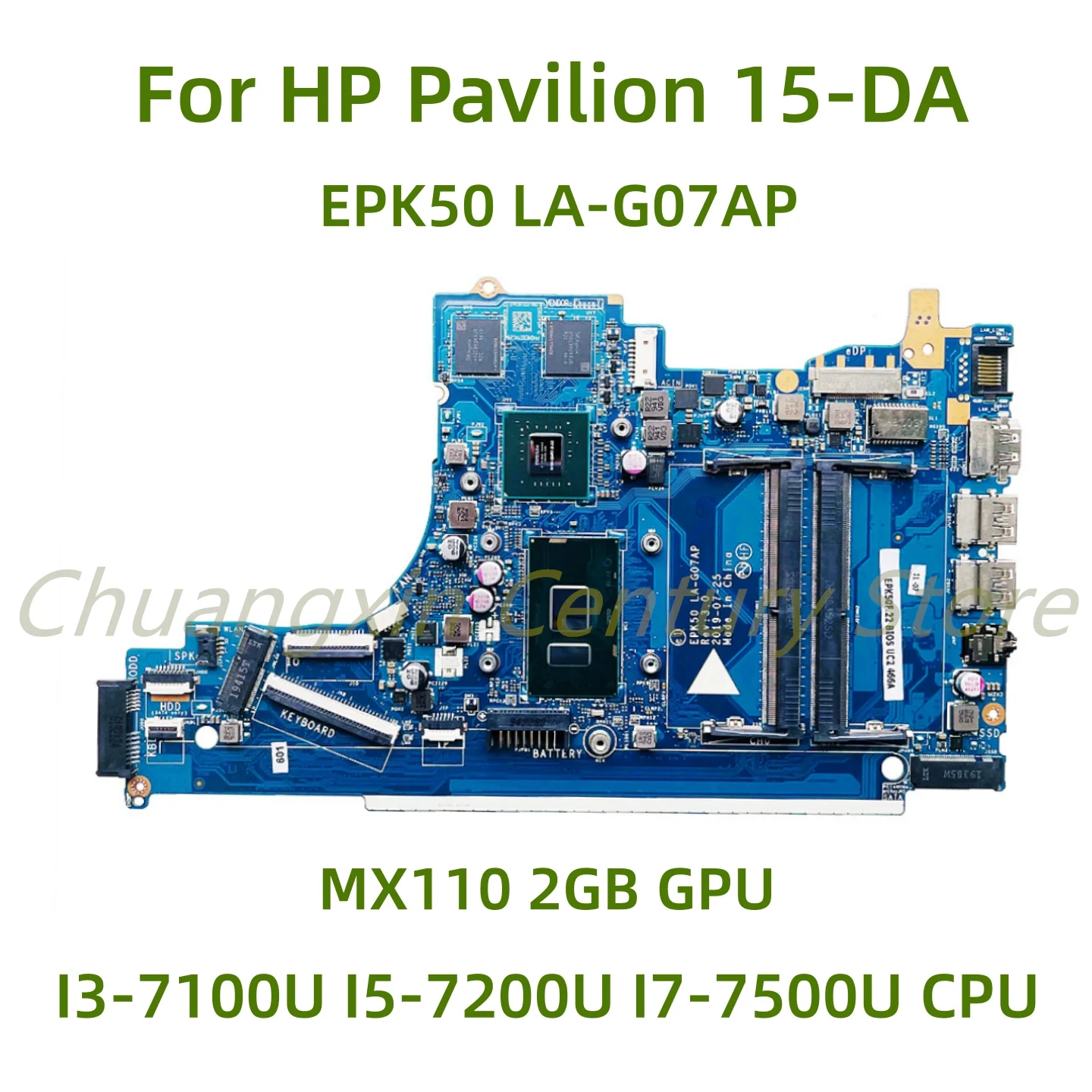 Suitable for HP Pavilion 15-DA laptop motherboard EPK50 LA-G07AP with I3-7100U I5-7200U I7-7500U CPU MX110 2GB GPU 100% Tested