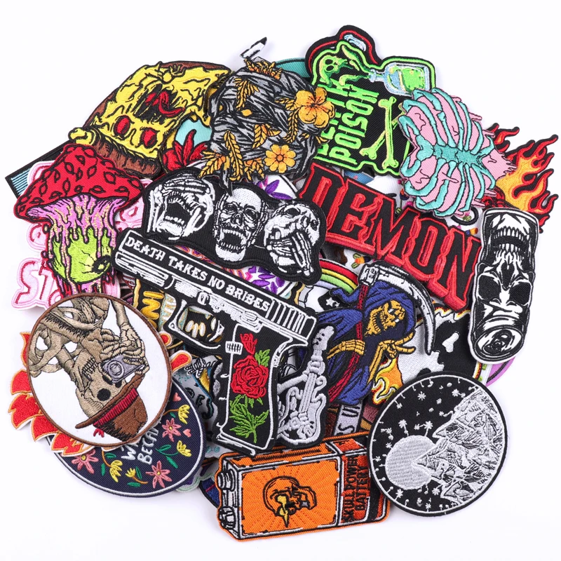 

20/30/40/50PCS High Quality Random Send Punk Style Patch Horror Skull Embroidery Patch Iron On Patches For Clothing Sewing Badge