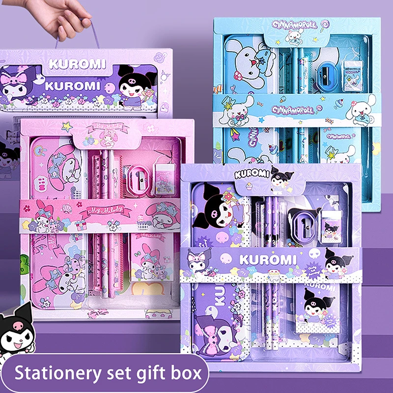 1Set Cartoon Kuromi Melody Cinnamoroll Stationery Gift Box Cute Creative Learning Stationery Set School Supplies Children Gifts