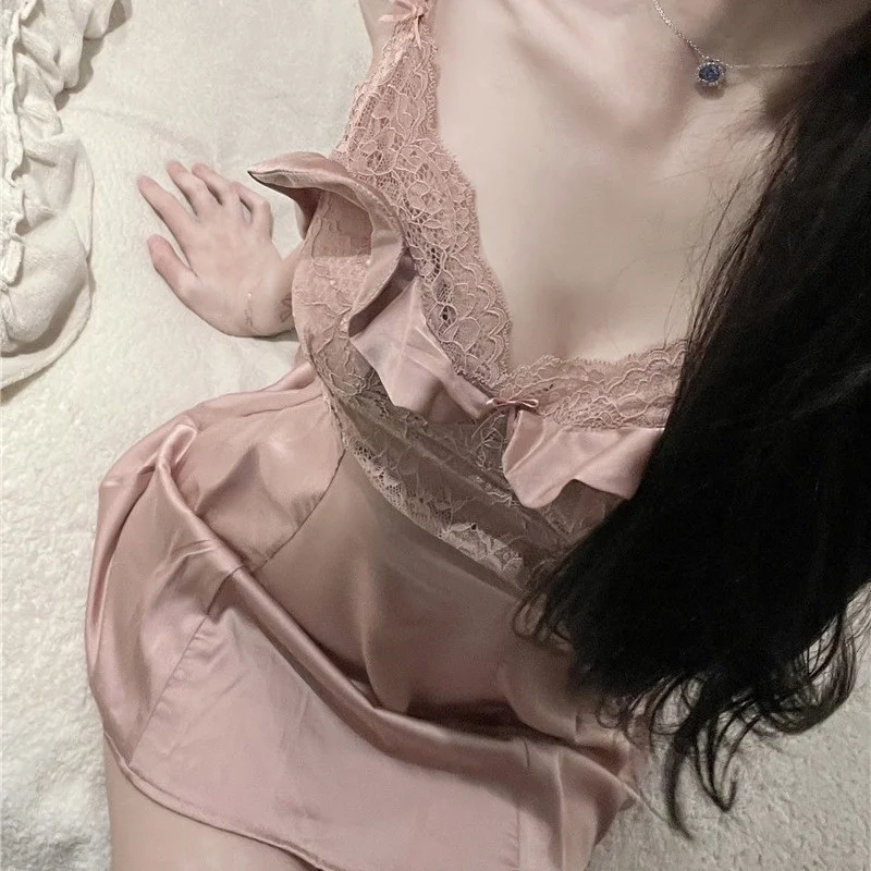 

Summer High-End Lace Sleep Dress Women's Sexy Backless Pure Desire Home Clothes Spicy Girl Strap Dress Korean Style High Waist