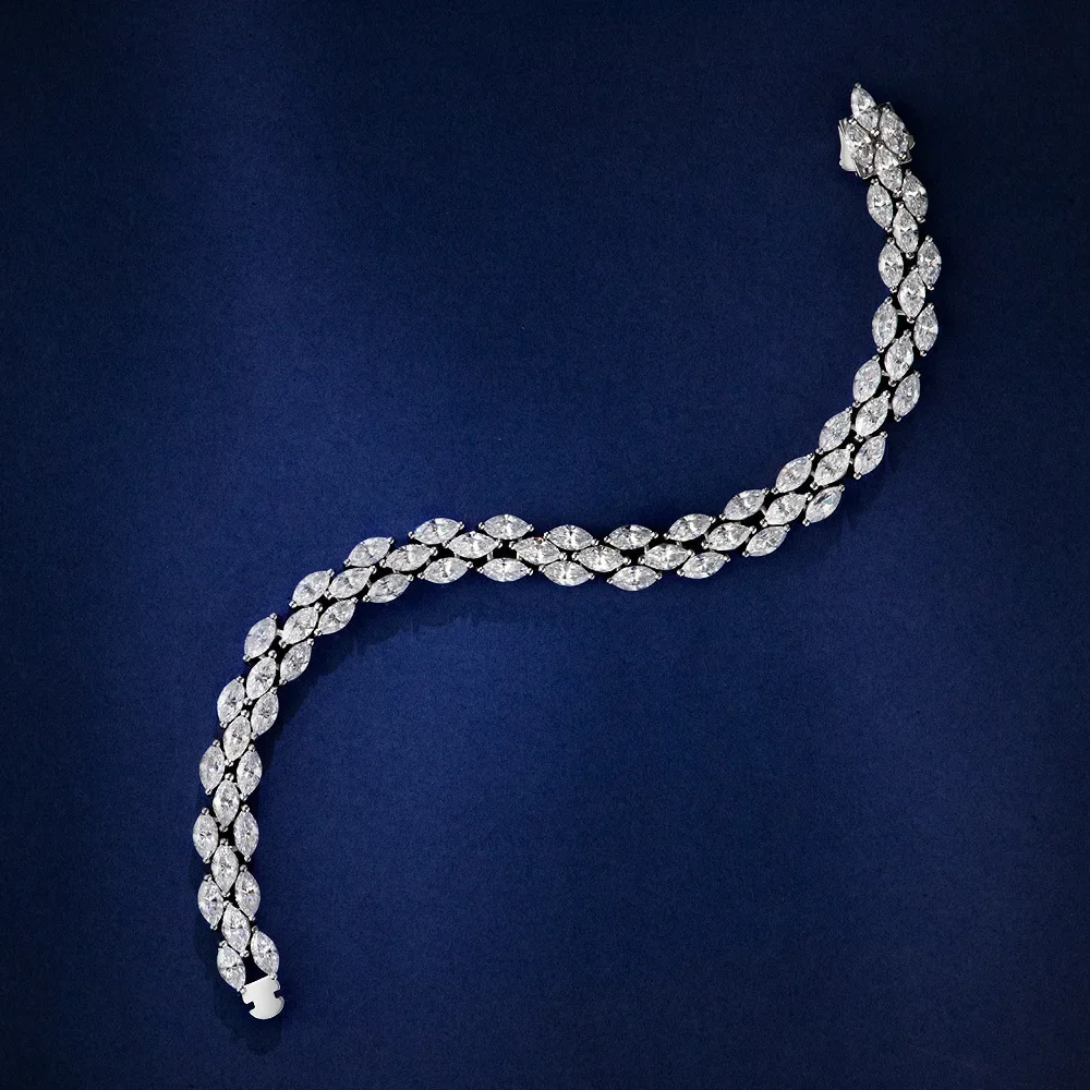 2025 S925 الفضة الأبيض الحصان العين 3*6 المنسوجة الملمس 0.25ct عالية الكربون الماس المتخصصة الإكسسوارات سوار مجوهرات الزفاف #2