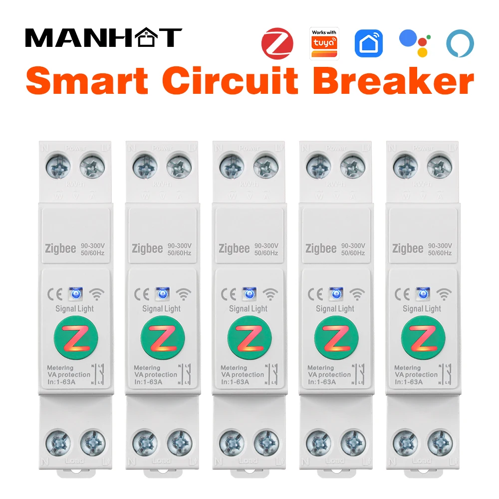 Zigbee Smart Circuit Breaker 1P+N 63A Din Rail Over Current Voltage Protection Power Metering Work with Tuya Alexa Google Home