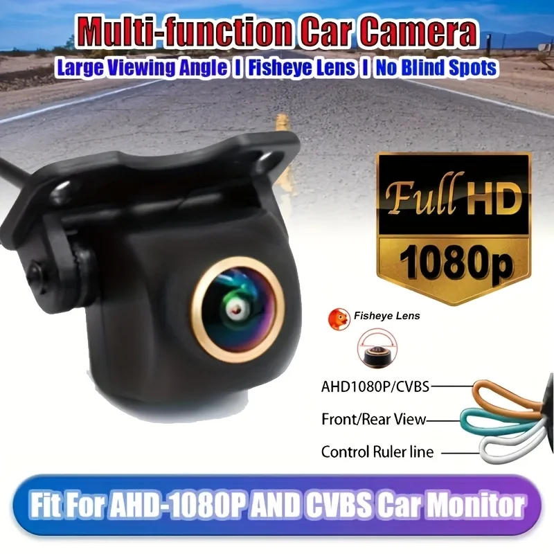 1080P Backup Camera with Fisheye Lens- Full HD AHD,Wide Angle View,Night Vision,Parking Guide Lines,Fit for Front/Side/Rear View